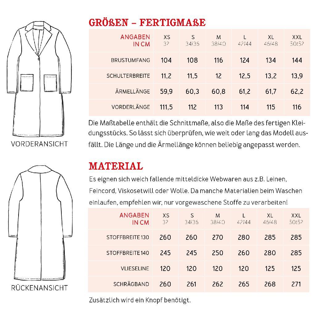 Papierschnittmuster Sommermantel Frau Shira XS-XXL